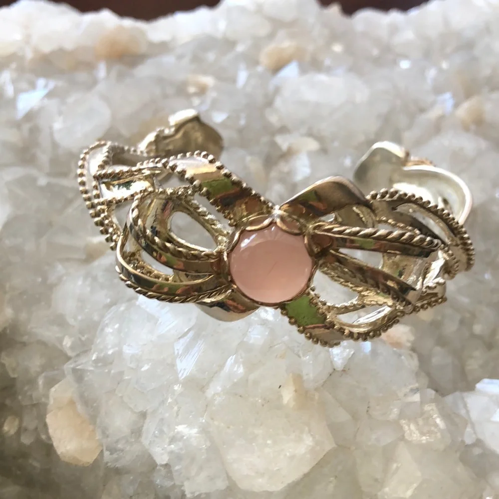 Carolyn Pollack Sterling Silver Genuine Pink Chalcedony Bow Cuff Bracelet Boho